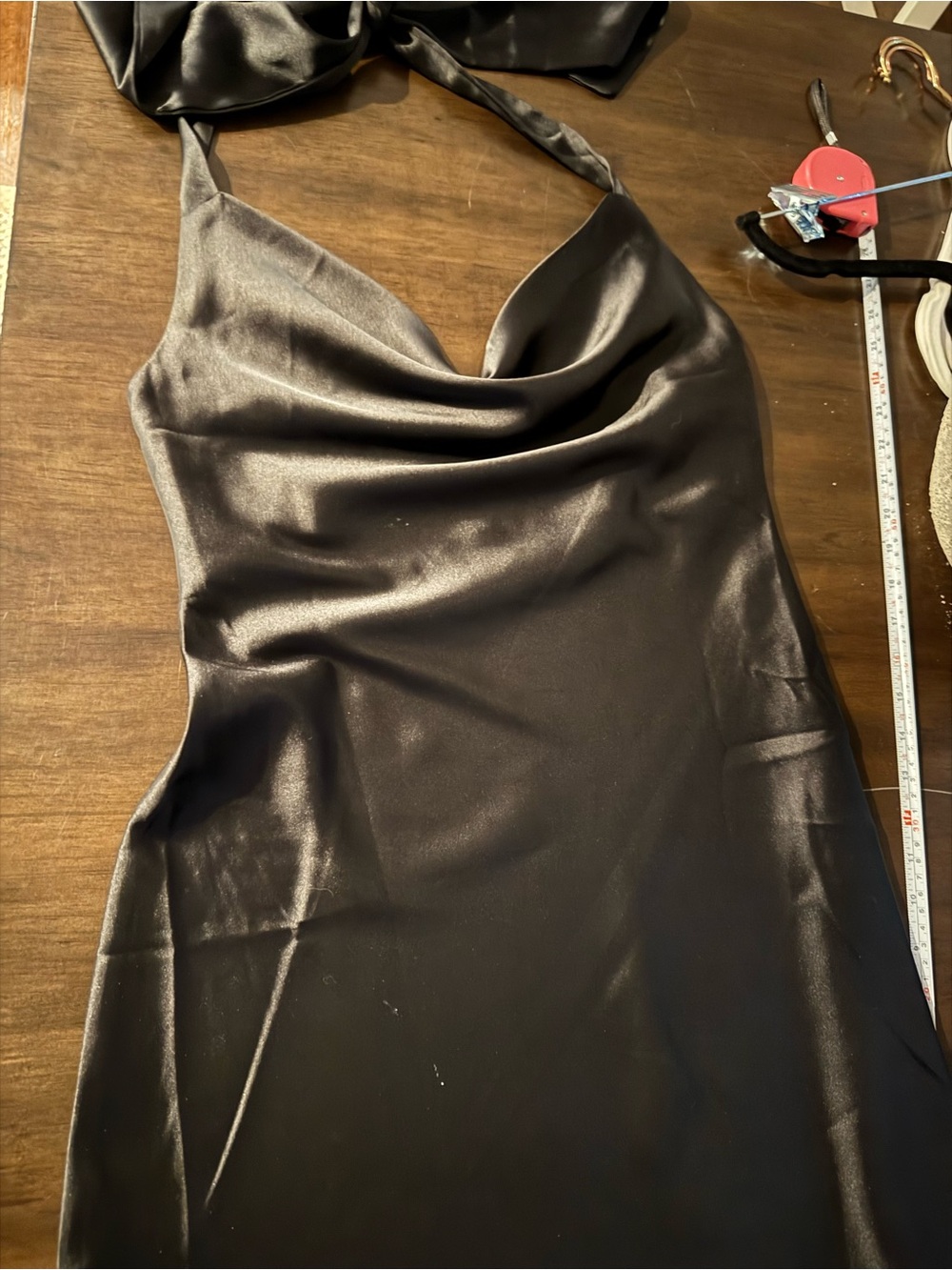 Elegant Black Satin Cowl Halter Backless Dress